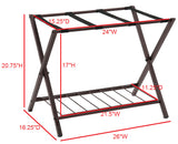 26-Inch Bronze Metal Transitional Folding Luggage Rack Organizer With Storage Shelf & Nylon Belts - Pilaster Designs