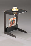 Naina Walnut & Black Wood & Glass Top Contemporary End Snack Side Sofa Table With Magazine Rack - Pilaster Designs