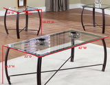 Paula 3 Piece Coffee Table Set, Copper Metal & Beveled Glass