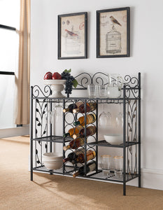 Calvin Black Metal Transitional Wine Rack Organizer Display Stand With Storage Shelves & Cup Holders - Pilaster Designs