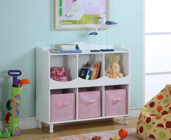 Marie Cubby Bookcase, White & Pink Wood